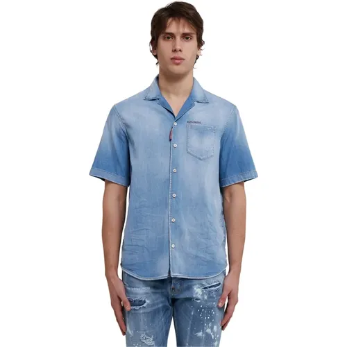 Blaues Denim Kurzarmhemd , Herren, Größe: M - Dsquared2 - Modalova