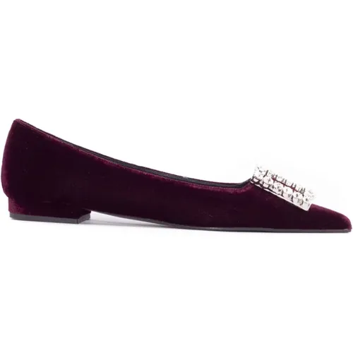 Burgundy Velvet Ballerina Crystal Shoes , female, Sizes: 6 UK, 4 UK - Roberto Festa - Modalova