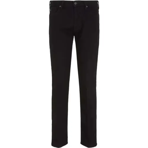 Schwarze Jeans mit Fünf Taschen und Logo Patch - Emporio Armani - Modalova