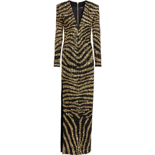 Langes besticktes Zebra-Kleid - Balmain - Modalova