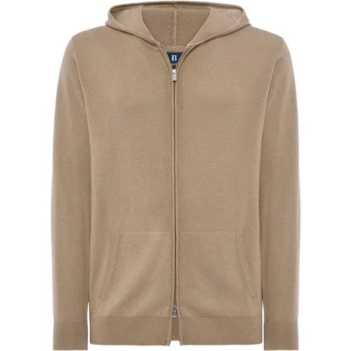 Merinowolle Full-Zip-Hoodie 12 Gg , Herren, Größe: S - Boggi Milano - Modalova