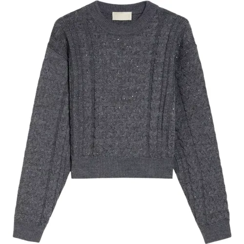 Grey Wool Blend Sweater with Sequin Details , female, Sizes: M - Iblues - Modalova