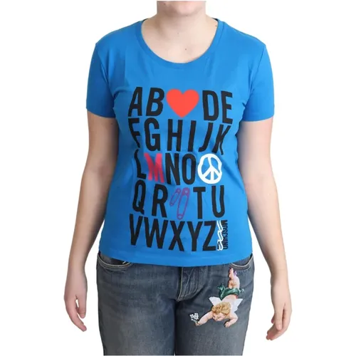 Blaues Alphabet Print Tee , Damen, Größe: S - Moschino - Modalova