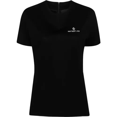 Logo T-shirt Schwarz Baumwolle Rundhalsausschnitt , Damen, Größe: S - Moncler - Modalova
