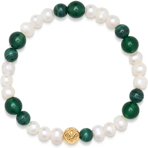 Aventurine Malachite Pearl Wristband , male, Sizes: XL, L - Nialaya - Modalova