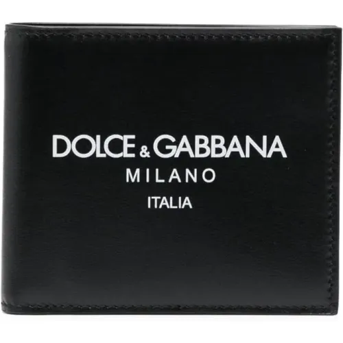 Logo-Print Leather Bifold Wallet , male, Sizes: ONE SIZE - Dolce & Gabbana - Modalova