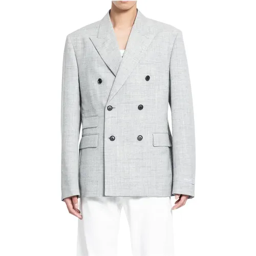 Grey Wool Blend Double-Breasted Jacket , male, Sizes: L - Versace - Modalova