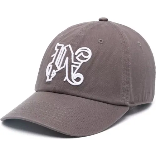 Grey Logo Curved Visor Hat , male, Sizes: ONE SIZE - Palm Angels - Modalova