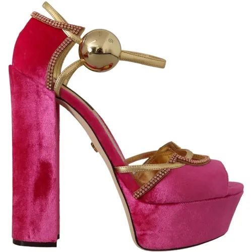 Velvet Crystal Ankle Strap Sandals , female, Sizes: 6 1/2 UK - Dolce & Gabbana - Modalova