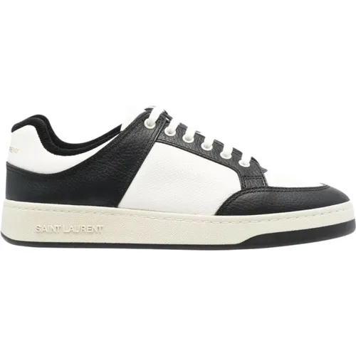 Schwarze Weiße Leder Low-Top Sneakers - Saint Laurent - Modalova