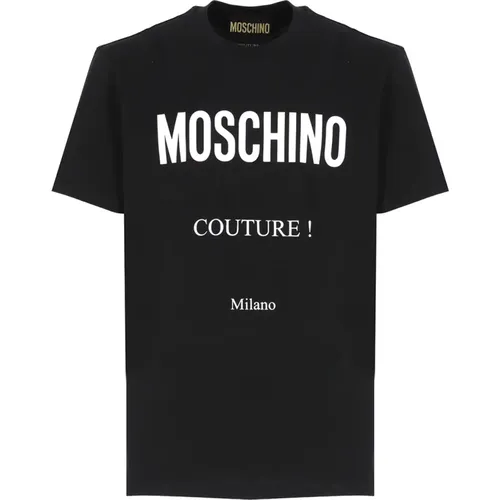 Schwarzes Baumwoll-T-Shirt mit Logo - Moschino - Modalova