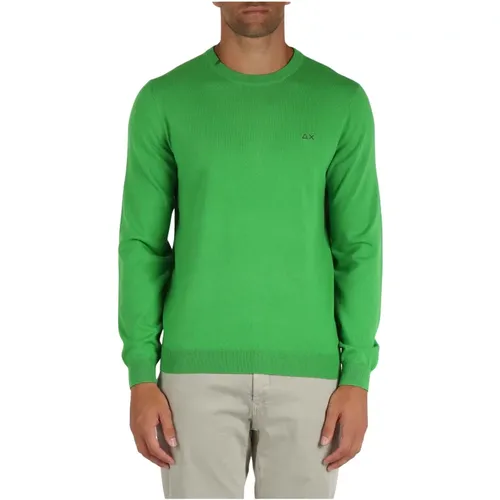 Merino Wolle Baumwolle Bestickter Pullover , Herren, Größe: 3XL - Sun68 - Modalova