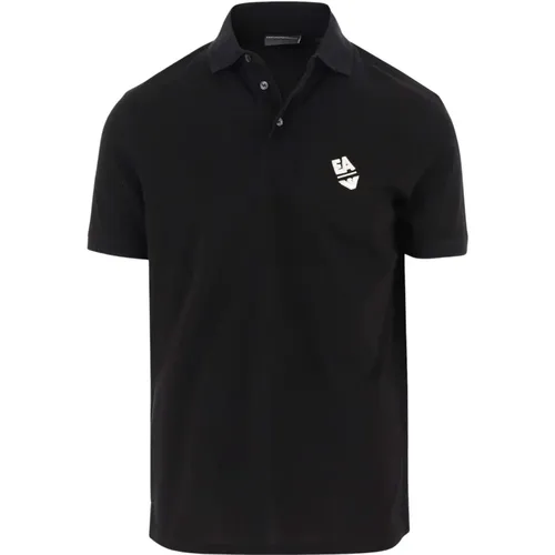 Schwarzes Baumwoll-Poloshirt Besticktes Logo , Herren, Größe: S - Emporio Armani - Modalova