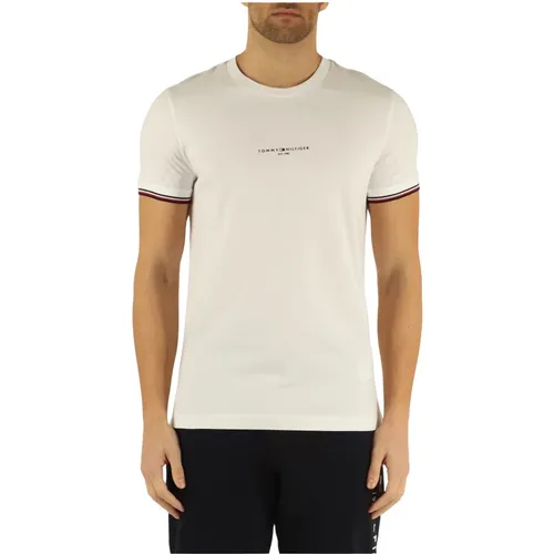 Slim Fit Cotton T-Shirt with Logo , male, Sizes: XL - Tommy Hilfiger - Modalova