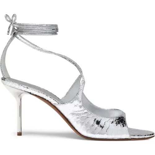 Silver Python Lace-Up Stiletto Sandals , female, Sizes: 6 UK - Paris Texas - Modalova
