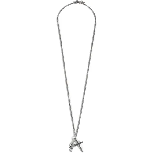 Silver Wing Cross Pendant Jewelry , male, Sizes: ONE SIZE - Emanuele Bicocchi - Modalova