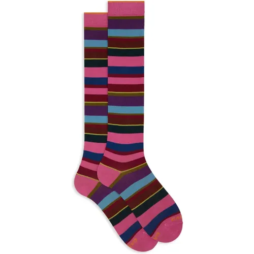 Italienische Mehrfarbige Gestreifte Lange Socken , Damen, Größe: S - Gallo - Modalova