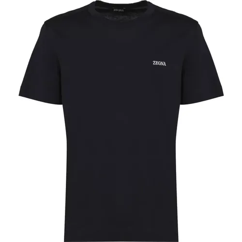 Navy Baumwoll T-shirt Kurze Ärmel , Herren, Größe: M - Ermenegildo Zegna - Modalova