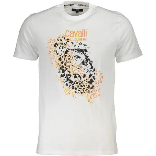 Druck Logo Kurzarm Baumwoll T-Shirt , Herren, Größe: 2XL - Cavalli Class - Modalova