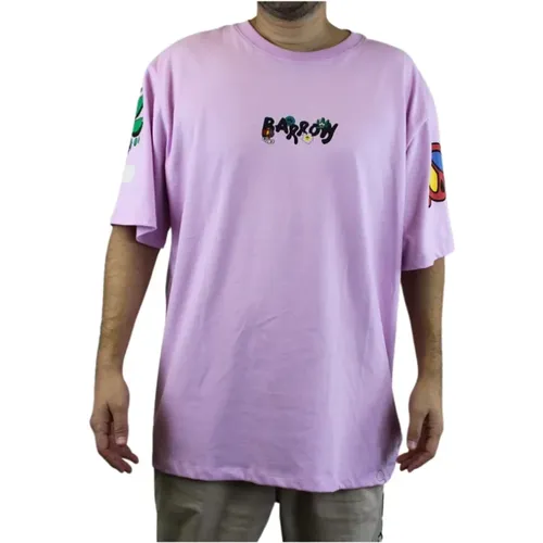 Rosa T-Shirt mit kurzen Ärmeln und Brustdetails , Herren, Größe: L - Barrow - Modalova
