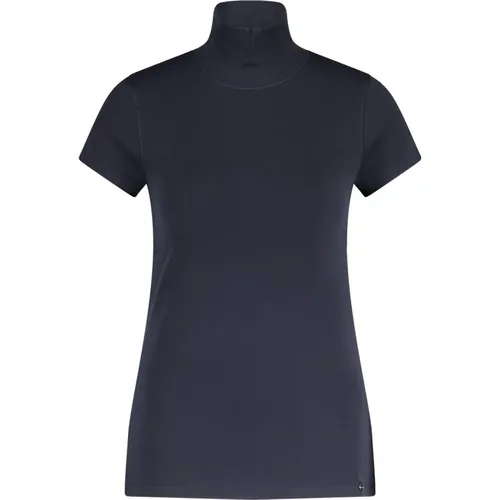 Slim Fit T-Shirt with Slit Stand Collar , female, Sizes: S, L, M, XS - Marc Cain - Modalova