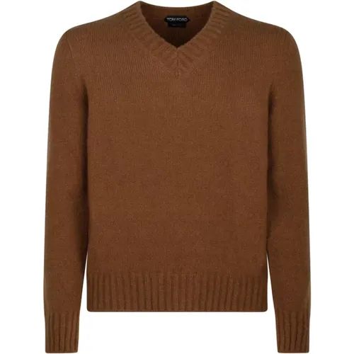 Karamell V-Ausschnitt Kaschmir Pullover - Tom Ford - Modalova