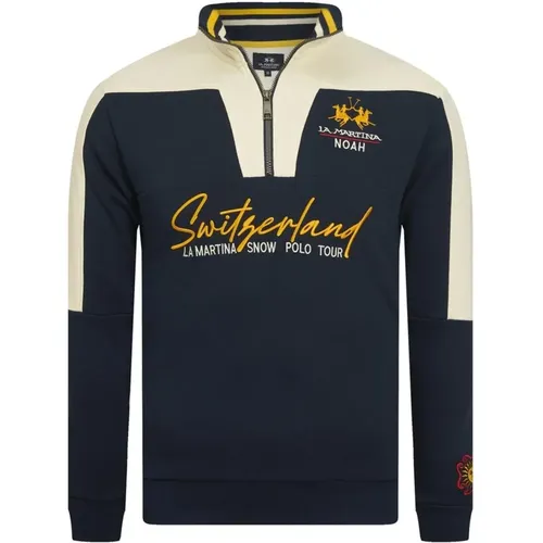 Blaue Baumwoll-Sweatshirt mit Bestickten Logos , Herren, Größe: 2XL - LA MARTINA - Modalova