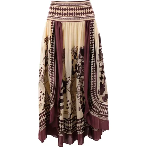 Long Beige Chiffon Skirt with Illustration , female, Sizes: S - Zimmermann - Modalova