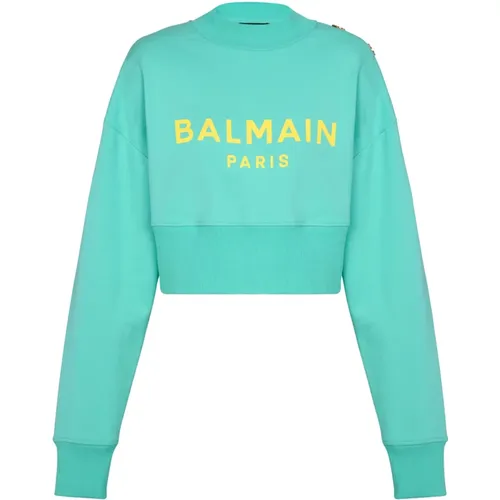 Cropped Sweatshirt mit Paris-Print , Damen, Größe: M - Balmain - Modalova