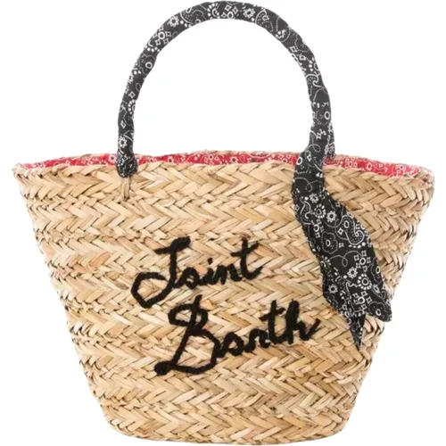 Straw Bag with Black Bandana , female, Sizes: ONE SIZE - MC2 Saint Barth - Modalova