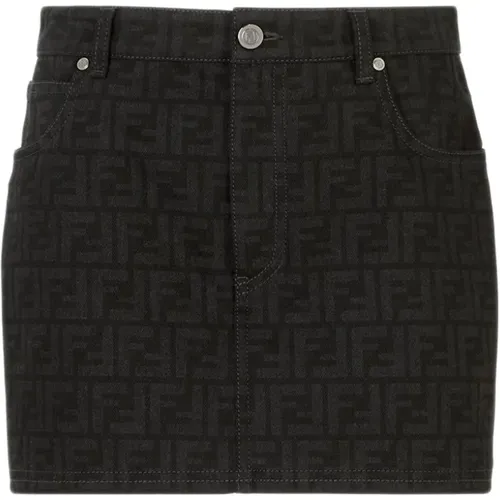 Denim Mini Skirt with FF Motif , female, Sizes: S, XS - Fendi - Modalova