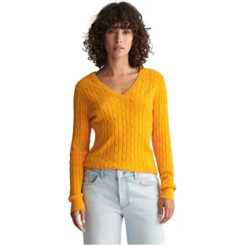 Twisted Cotton V-Neck Sweater , female, Sizes: XL, L, S - Gant - Modalova