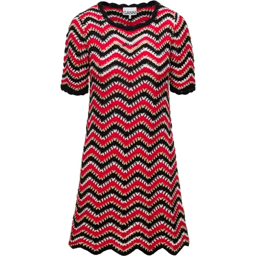 Zig-Zag Muster Mini Kleid Rot , Damen, Größe: M - Ganni - Modalova