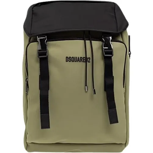 Nylon Rucksack mit Kordelzug und Klappdeckel und Reißverschlusstaschen , unisex, Größe: ONE Size - Dsquared2 - Modalova