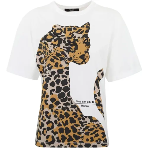 Leopardenmuster Baumwoll-T-Shirt , Damen, Größe: S - Max Mara Weekend - Modalova