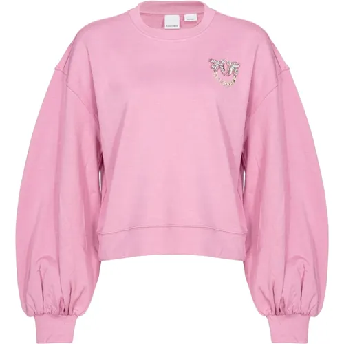 Love Birds Bestickter Boxy-Sweatshirt Rosa , Damen, Größe: M - pinko - Modalova