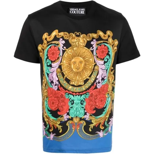 Sun Flower Garland Kurzarm T-Shirt , Herren, Größe: XL - Versace Jeans Couture - Modalova