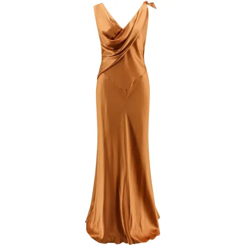 Satin V-Neck Long Dress , female, Sizes: S - alberta ferretti - Modalova