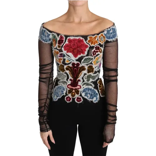 Blumenapplikation Langarm Top - Dolce & Gabbana - Modalova