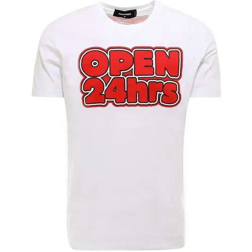 Weißes Baumwoll-T-Shirt mit Stilvollem Logo-Print , Herren, Größe: 2XL - Dsquared2 - Modalova