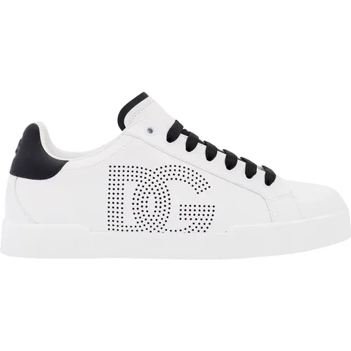 Weiße Low-Top-Sneaker aus Leder mit Schnürung , Herren, Größe: 44 EU - Dolce & Gabbana - Modalova