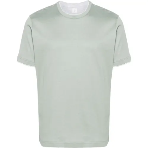 Layered Cotton T-shirt Sage , male, Sizes: 3XL, 2XL - Eleventy - Modalova