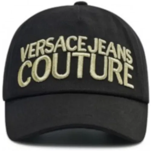 Schwarze Unisex-Kappe mit Besticktem Gold-Logo , unisex, Größe: ONE Size - Versace Jeans Couture - Modalova