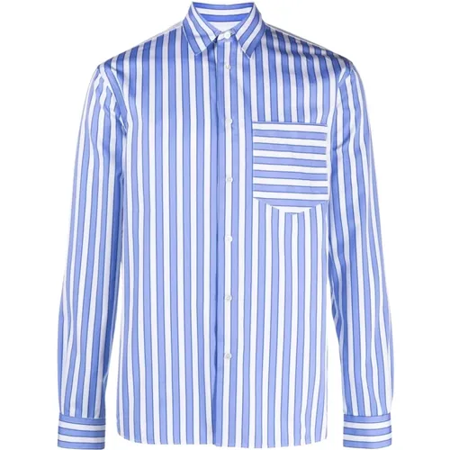 Blue and White Panelled Shirt with Vertical Stripes , male, Sizes: M, L - JW Anderson - Modalova