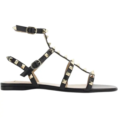 Schwarze Ledersandalen mit Nieten - Valentino Garavani - Modalova