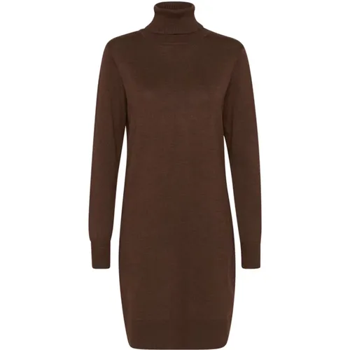 Dark Oak Melange Rollneck Dress , female, Sizes: L - Saint Tropez - Modalova