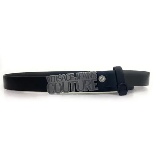 Leather belt with grey metal buckle , male, Sizes: 105 CM - Versace Jeans Couture - Modalova