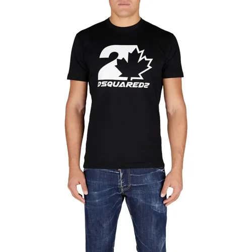 Schwarzes Trevol2 Baumwoll-T-Shirt , Herren, Größe: L - Dsquared2 - Modalova