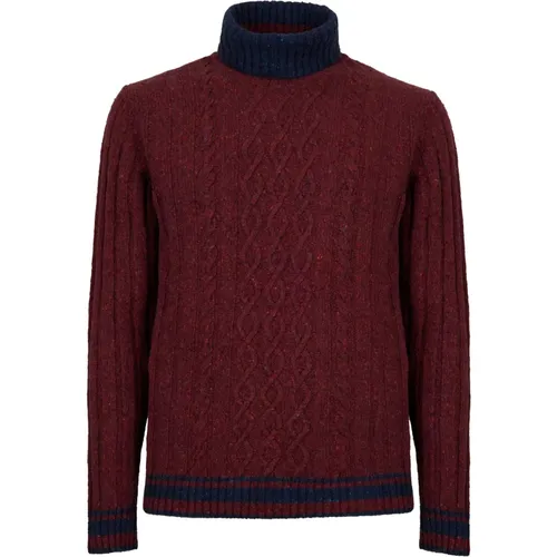 Burgundy Turtleneck Sweater Aran Stitched , Herren, Größe: M - Gallo - Modalova