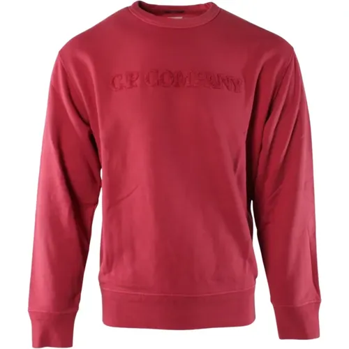 Roter Baumwollpullover mit Diagonalem Fleece , Herren, Größe: 2XL - C.P. Company - Modalova